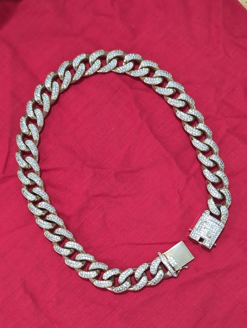 Men's Pave Cuban Link Necklace - Silver Gold